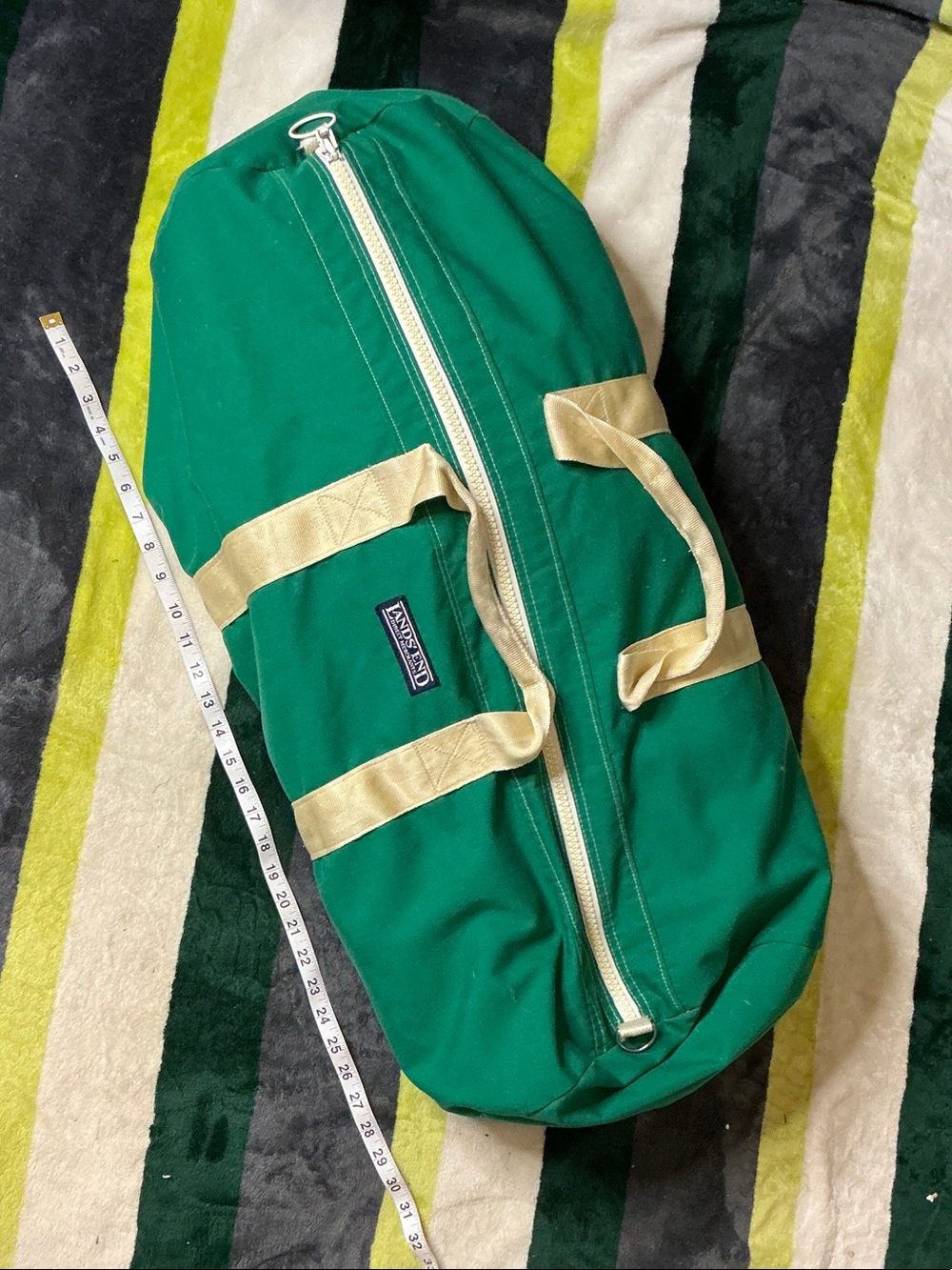 Vintage Lands' End Emerald Green Canvas Tote with Cream Handles - Picture 6 of 8